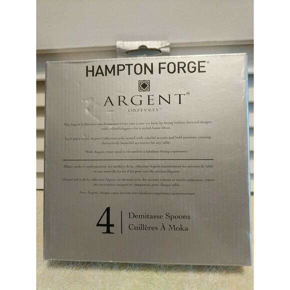 Hampton Forge Argent 4 Demitasse Spoons Set new in box artistic handles - Picture 4 of 4